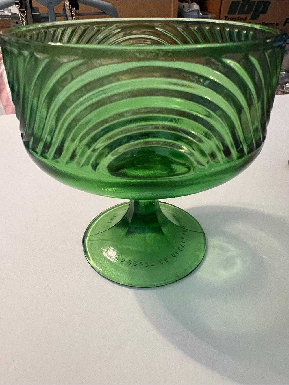 Vintage E.O. Brody Co. Emerald Green Glass Pedestal Compote Bowl #138